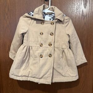Tahari Kids Girls 18M Tan Suede‎ Double Breasted Hooded Trench Coat Bow Detail